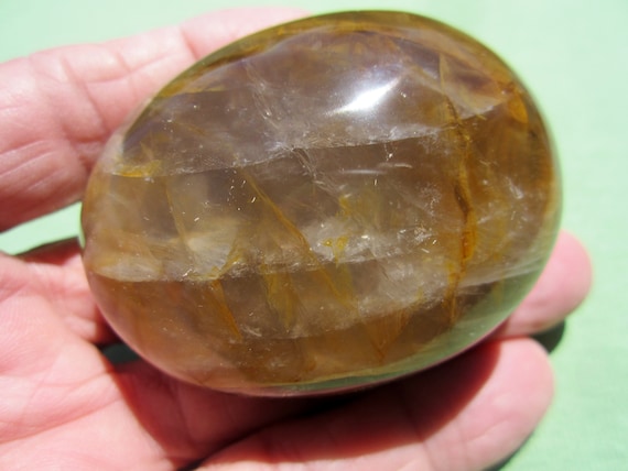 Yellow HEMATOID QUARTZ Palm Stone Worry Madagascar 141g / 2 3/4 inch