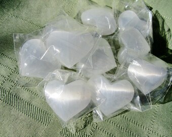 SELENITE HEART Mini Palm Pocket Polished Lot of (10) Morocco  4cm