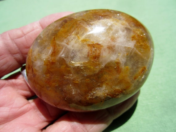 Yellow HEMATOID QUARTZ Palm Stone Worry Madagascar 136g / 2 3/4 inch