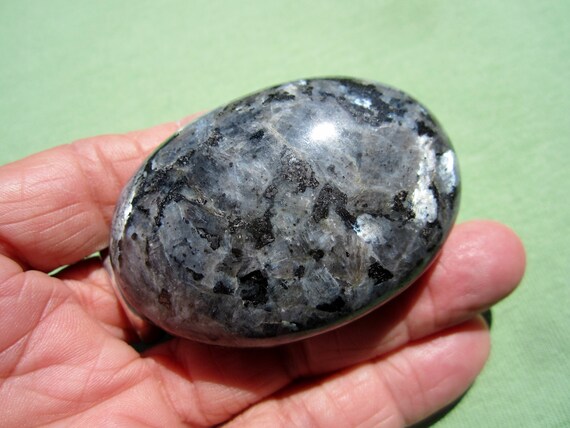 LARVIKITE (Blue Pearl Moonstone) Polished Palm Stone Worry India 105g