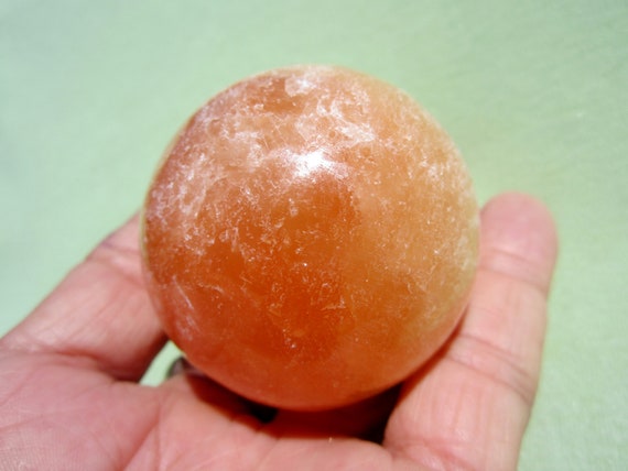 Orange SELENITE SPHERE with Acrylic Stand Polished Morocco 164g / 5cm
