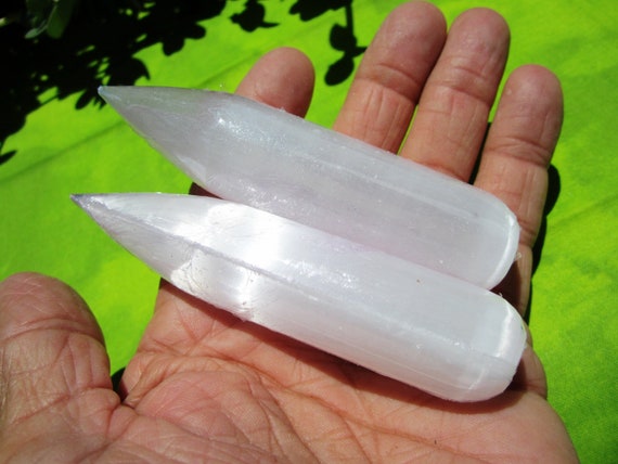 SELENITE WAND Pointer / Pointed  Lot of (2) Polished  3 3/4" in. Morocco 135g