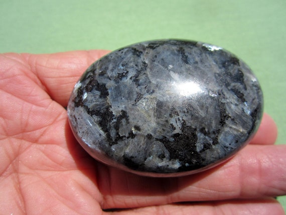 LARVIKITE (Blue Pearl Moonstone) Polished Palm Stone Worry India 116g