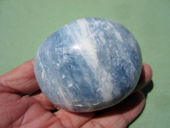 BLUE CALCITE Palm Stone Touch Worry Madagascar 202g / 2 1/2" inch