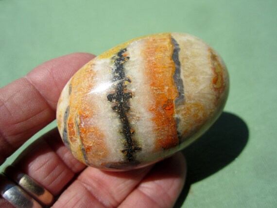 BUMBLE BEE "JASPER" Polished Palm Stone Touch Worry Indonesia 80g / 2 1/4" inch