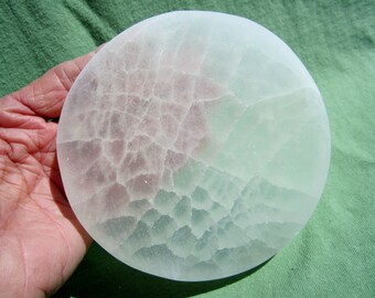 SELENITE FLAT Round Polished 4 3/4" in. Charging Station Large Morocco