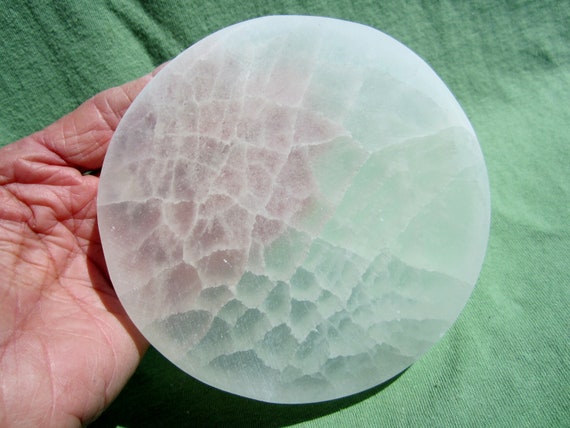 SELENITE FLAT Round Polished 4 3/4" in. Charging Station Large Morocco