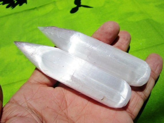 SELENITE WAND Pointer / Pointed  Lot of (2) Polished  3 3/4" in. Morocco 121g