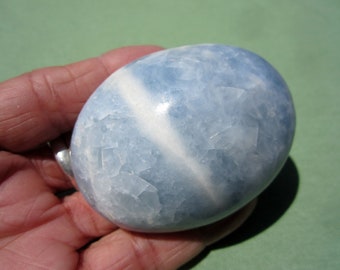 BLUE CALCITE Palm Stone Touch Worry Madagascar 160g / 2 1/2" inch