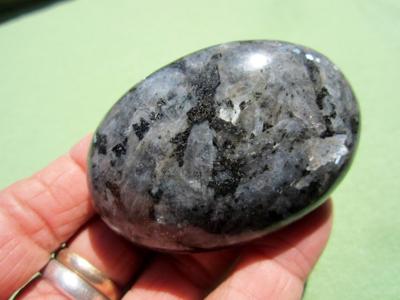 LARVIKITE (Blue Pearl Moonstone) Polished Palm Stone Worry India 124g