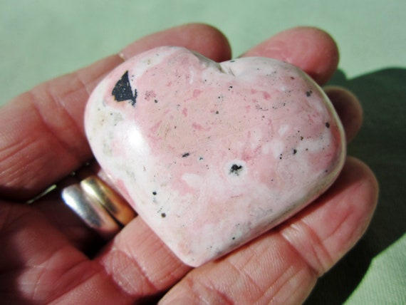 PINK RHODONITE HEART Palm Stone Polished Touch Worry Peru 72g