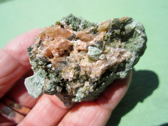 CLINIZOISITE (Pink and Golden) in Epidote and Diopside Matrix Cluster Skardu Pakistan 78g