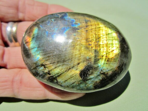 LABRADORITE Polished Palm Stone Touch Worry Madagascar 99g / 2 1/2" inch