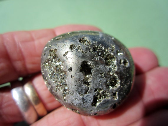 PYRITE Polished Pocket Palm Stone Touch Worry Peru 65g