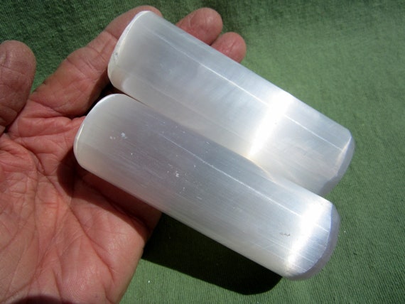 SELENITE HARMONIZER Cylinder Lot of (2) Polished Morocco