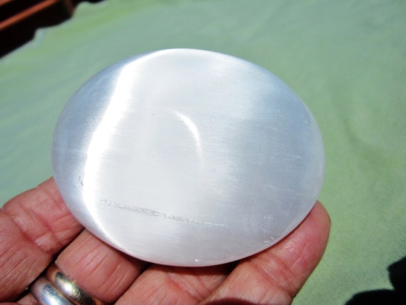 SELENITE Polished Palm Stone Touch Worry Morocco 117g / 2 1/2" inch