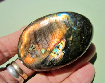 LABRADORITE Polished Palm Stone Touch Worry Madagascar 91g / 2 1/2" inch