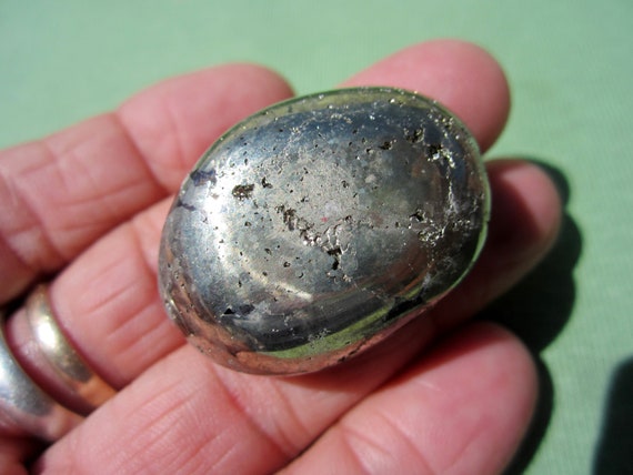 PYRITE Polished Pocket Palm Stone Touch Worry Peru 51g