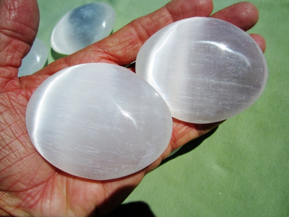 SELENITE Palm Stone Lot of 10 Bulk Touch Worry Morocco 2.5 - 2.75"