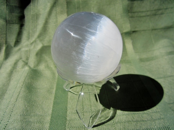 SELENITE SPHERE with Acrylic Stand Polished Morocco 6.8cm / 390g