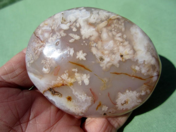 FLOWER AGATE Polished Palm Stone Touch Worry Madagascar 175g / 3" inch