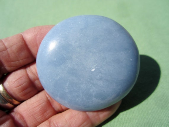 ANGELITE (Anhydrite) Polished Palm Stone Touch Worry Peru 73g / 2" inch