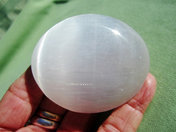 SELENITE Polished Palm Stone Touch Worry Morocco 108g