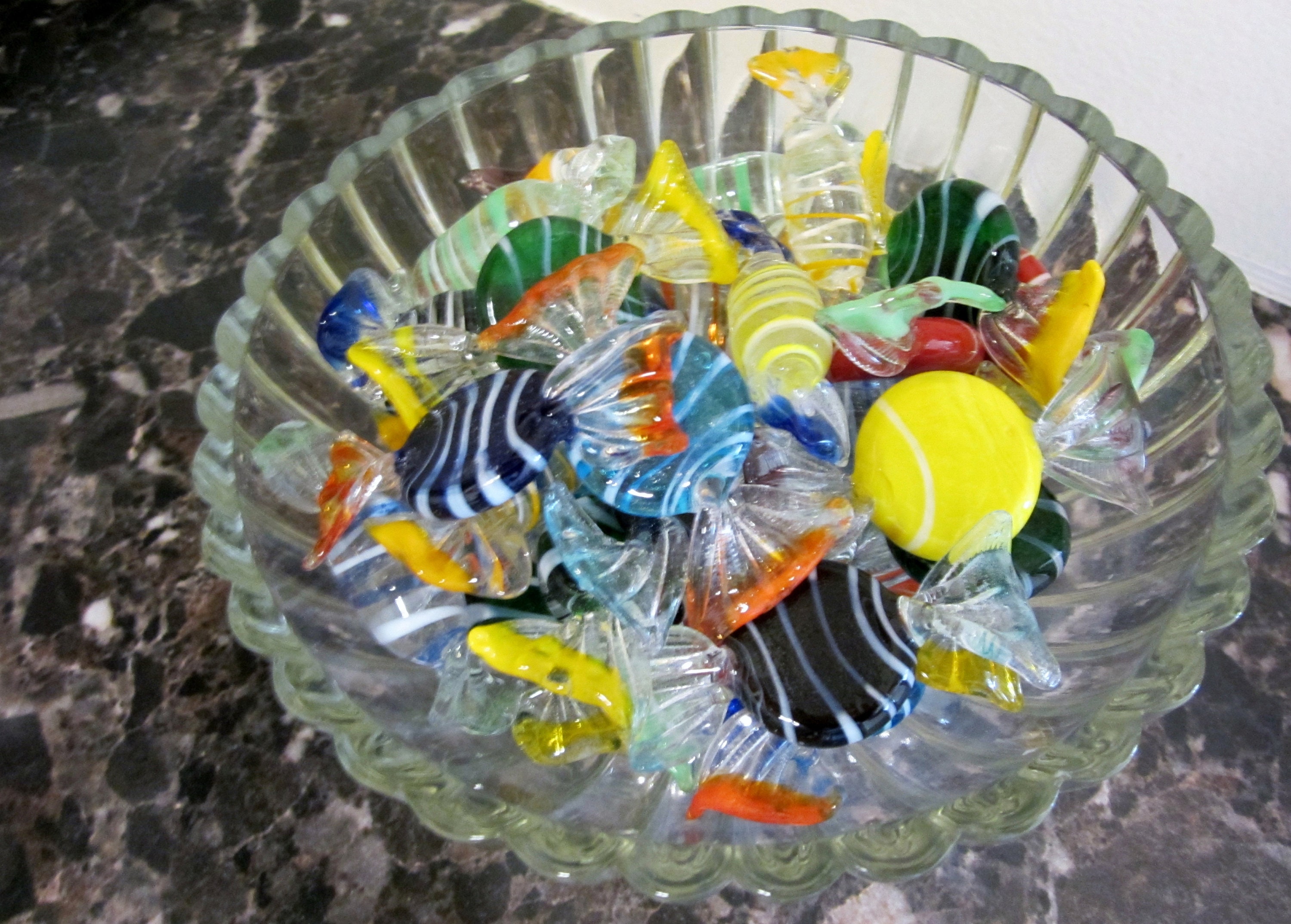 CANDY DISH Vintage Full of Glass Candy