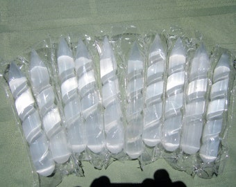 SPIRAL SELENITE WAND Lot of 10 6" in. Polished / Pointed Pointer Premium Morocco Wholesale 945g