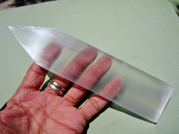 SELENITE WAND Flat Thick Polished Pointer Morocco 7 3/4" inch