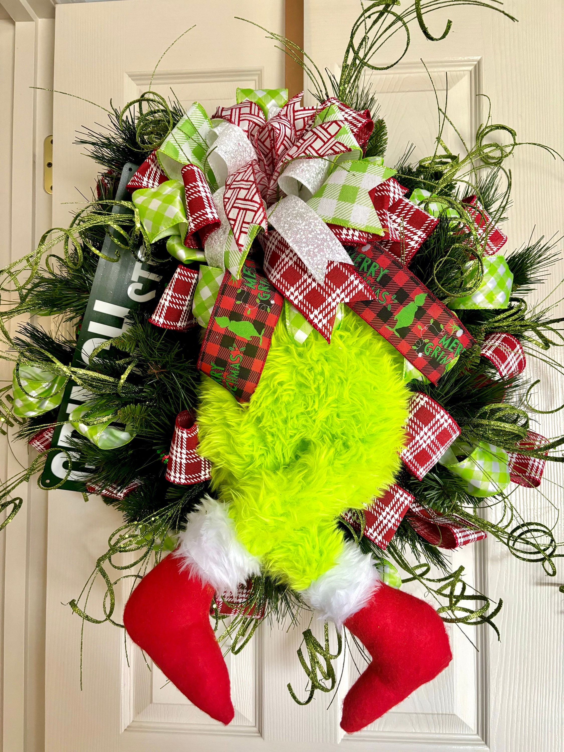Grinch Street, Green Furry Monster Christmas Wreath - Etsy