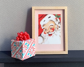Dollhouse Miniature Framed Santa Holiday Print