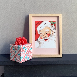Dollhouse Miniature Framed Santa Holiday Print