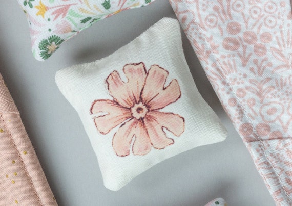 Dollhouse Miniature Pink Floral Pillow by MyTinyNestMiniatures