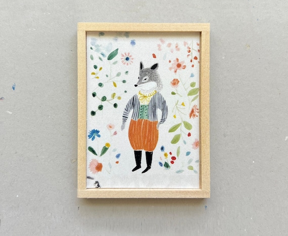 Miniature Floral Fox Portrait by MyTinyNestMiniatures