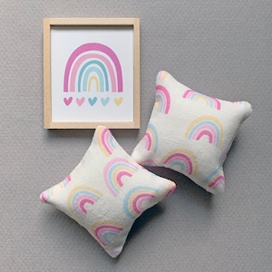 Miniature Rainbow Pillows and Framed Print Bundle, 1:12 Scale Dollhouse Decor