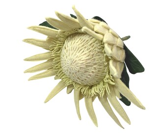 OOAK Textile Flower,White King Protea
