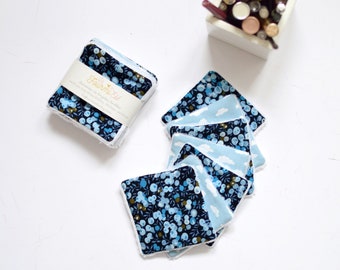 7 blue reusable make up pads, blue shades liberty flowers