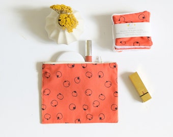 Pink zipped pouch, coral pink and tomato
