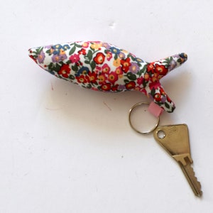 Yellow and white gingham fabric sardine fish keychain liberty framboise