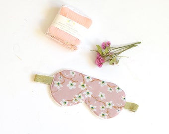 Masque de nuit, Relax Mask, rose pâle motifs fleurs de cerisiers