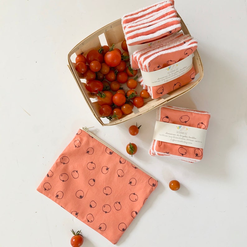 Pink zipped pouch, coral pink and tomato image 8