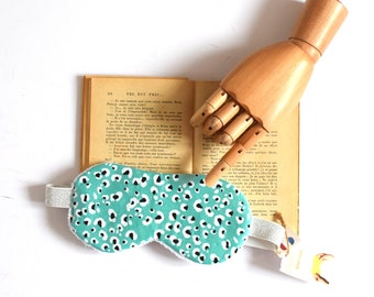 Sleep Mask, travel mask, turquoise green, leopard pattern