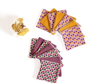 7 reusable make up pads, fuchsia pink and curry yellow