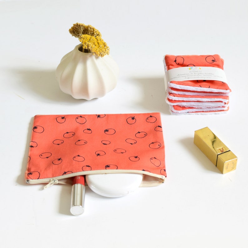 Pink zipped pouch, coral pink and tomato image 4