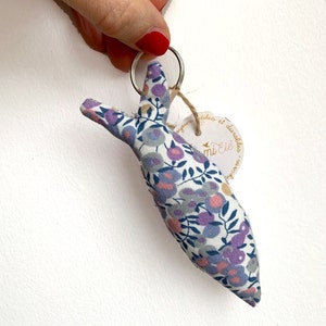 Yellow and white gingham fabric sardine fish keychain liberty bleu mauve