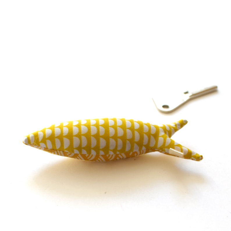 Yellow and white gingham fabric sardine fish keychain image 3