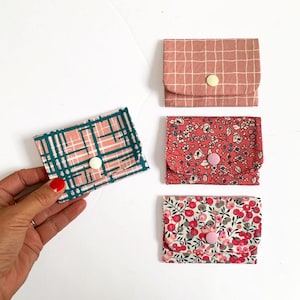 Porte-cartes en tissus petit format coloris rose, 3 compartiments
