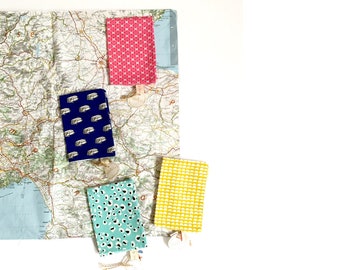 Fabric passport covers, blue, yellow, pink or green passport cases