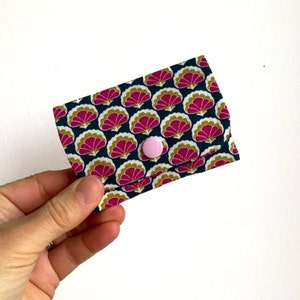 Colorful Fabric Card holder with 3 compartments 12 rose indien vert